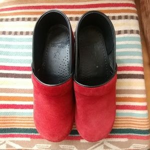 Dansko clogs: red suede leather